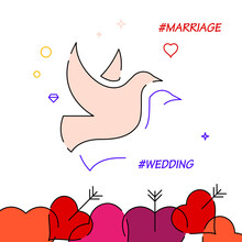 Wedding Doves Filled Line Vector Icon, Simple Illustration, Wedding Related Bottom Border.