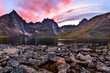 Fantastic sunset view over a Grizzly Lake in Tombstone Territorial Park, Canada