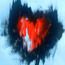 Watercolor Abstract Black White Textural Background Handmade . Painting Of Red Heart . Modern Pattern By Valentines Day