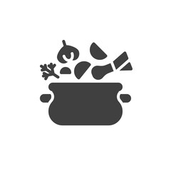 Soup pot, saucepan vector icon. filled flat sign for mobile concept and web design. Soup cooking pan glyph icon. Symbol, logo illustration. Vector graphics