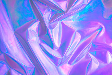 Fototapete - Blurred abstract Modern pastel colored holographic background in 80s style. Crumpled iridescent foil real texture. Synthwave. Vaporwave style. Retrowave, retro futurism, webpunk