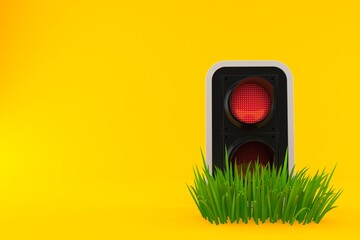 Poster - Red traffic light on grass