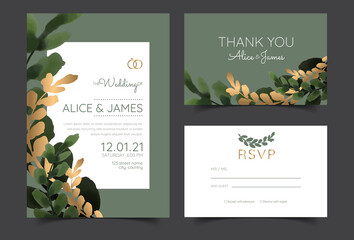 Wall Mural - Tropical Greenery Wedding Invitation Printable, Summer Beach Wedding Invite Hawaii Destination Wedding Invitation set geometric palm leaves