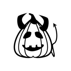 Sticker - halloween devil pumpkin with horns and tail line style icon