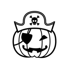 Wall Mural - halloween pumpkin with pirate hat and patch line style icon