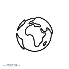Wall Mural - globe icon, earth planet day, world map, logo template ecology environment, thin line simple web sym
