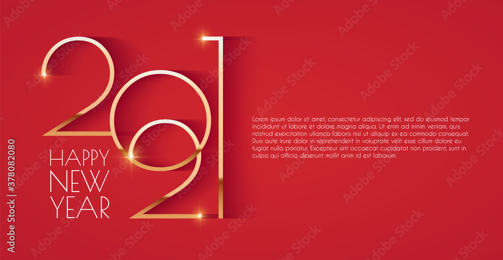 Happy new 2021 year Elegant gold text with light. Minimalistic text template - obrazy, fototapety, plakaty 