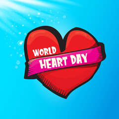 Wall Mural - world heart day banner or background with heart isoalted on blue layout.