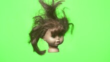 Old Dolls Head Rotating Green Screen 