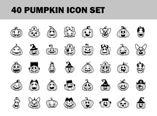 Sticker - bundle of fourty halloween pumpkins line style icons