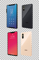 Poster - four mockup smartphones devices icons