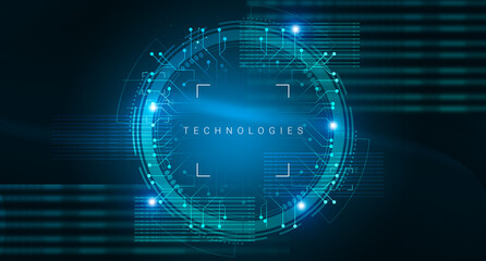 Fototapete - Technology Background With Abstract Hud Circle And Technologies Lettering, Creative Illustration