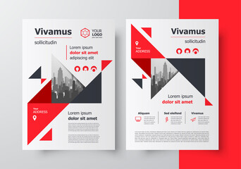 Wall Mural - Flyer brochure design cover size A4 template,  geometric theme triangles red color