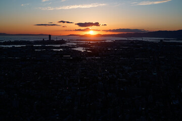 Sticker - Sunset city view in Osaka.