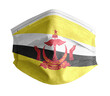 mascarilla para covid con el fondo blanco y la bandera de Brunei