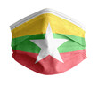 mascarilla para covid con el fondo blanco y la bandera de myanmar