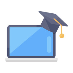 Canvas Print - 
Online education vector, mortarboard with laptop  
