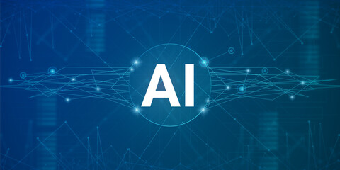 Poster - Futuristic Background With AI Lettering And Polygonal Connections, Creative Design