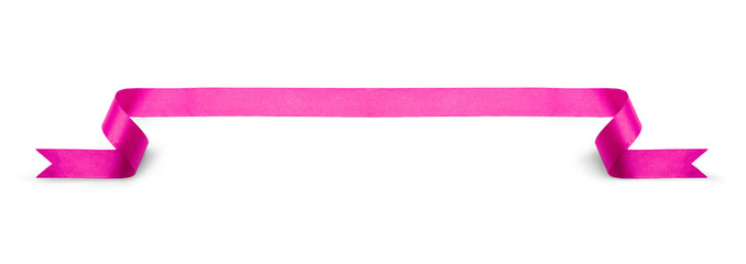 Wall Mural - A curly pink ribbon Christmas, birthday present banner isolated against a white background.