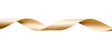 A Curly Twisted Gold Ribbon For Christmas And Birthday Present Banner Isolated Against A White Background.