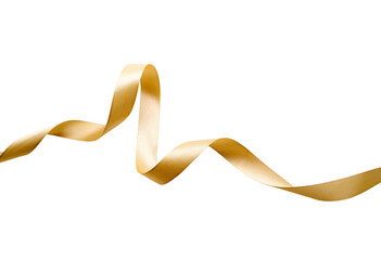 Wall Mural - A curly gold ribbon for Christmas and birthday present banner isolated against a white background.