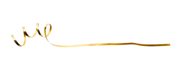 Wall Mural - A thin curly gold ribbon for Christmas and birthday present banner isolated against a white background.