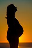 Fototapeta  - Pregnant woman at sunset