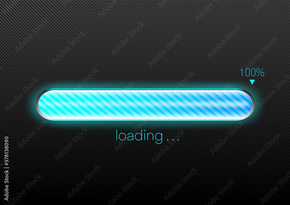 Modern blue progress loading bar 100% vector illustration, technology ...