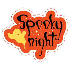 Wall Mural - Red halloween party sticker with text - spooky night. Nice graphic object with ghosts and stars for print design - poster, banner, sticker pack, t-shirt design