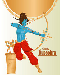 Canvas Print - happy dussehra celebration card with blue rama character and arrows bag