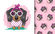 cute cartoon dachshund and pattern set