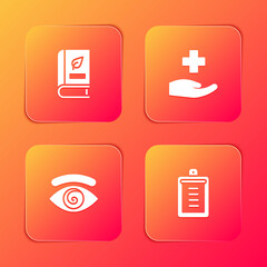 Poster - Set Medical book, Cross hospital medical, Hypnosis and Clipboard with checklist icon. Vector.