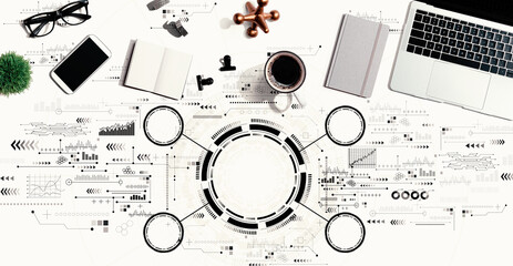 Wall Mural - Tech circle with a laptop computer on a desk