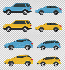 Poster - mockup cars colors blue and yellow isolated icons