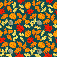 Wall Mural - Seamless vector pattern, hand drawn floral background. autumn Halloween collection.