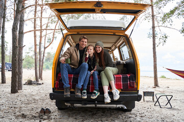 Full length portrait of happy family