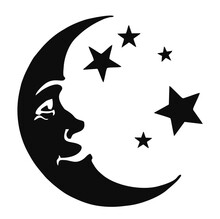 Vector Icon Of Crescent Moon With Face And Stars