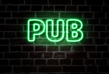 PUB - neon sign on brick wall