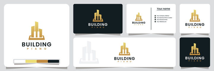 Canvas Print - building piano , apartment, melody, with line art style and gold color, logo design inspiration