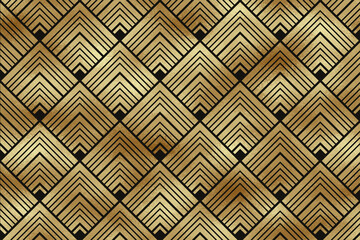 Sticker - Modern geometric luxury background for banner or presentation or greeting card with golden foil and black ornament in art deco style.