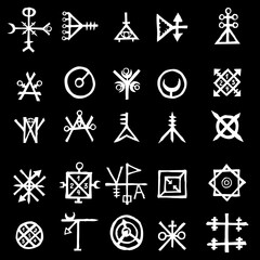 Wiccan symbols imaginary cross symbols, inspired by antichrist pentagram and witchcraft. Vector.