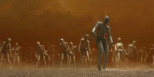 A Horde Of Zombies Crosses The Desert Wasteland.