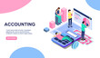 © alxyzt - Tax payment time, financial annual accounting business concept . Vector 3d isometric illustration for web landing page, banner or poster design. Man calculates taxes rate. EPS