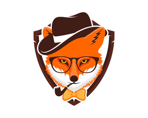 Sticker - Fox head with hat and tie inside the shield