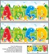 Learning alphabet find ten differences visual puzzle, sign or poster with chicks and summer scene
