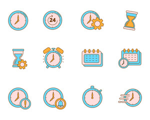 Wall Mural - set of clock and time vector illustration isolated on white background. colorful linear style of tim
