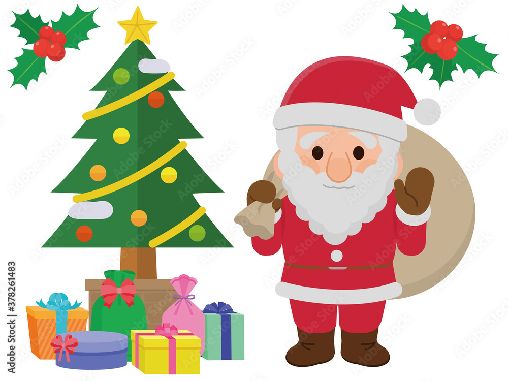 サンタクロースとクリスマスツリー イラスト の Stock ベクター サンタクロースとクリスマスツリー イラスト の Stock ベクター