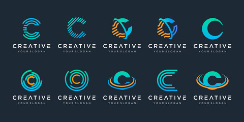 Wall Mural - Set of creative letter C logo design template. icons for business of technology, digital, simple.