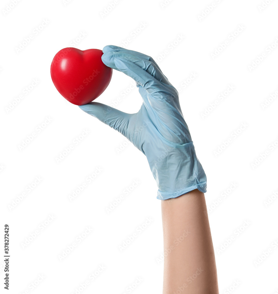 Hand of doctor with heart on white background. Cardiology concept