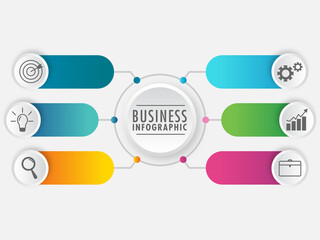 Canvas Print - 6 Steps Business Infographic Elements Presentation on White Background.